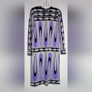 Paganne • Vintage Printed Long Sleeve Jersey Dress in Purple RARE